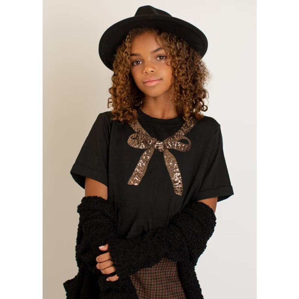 Joyfolie Mia Joy Sparkle Bow Top in Black Girl’s Size 10